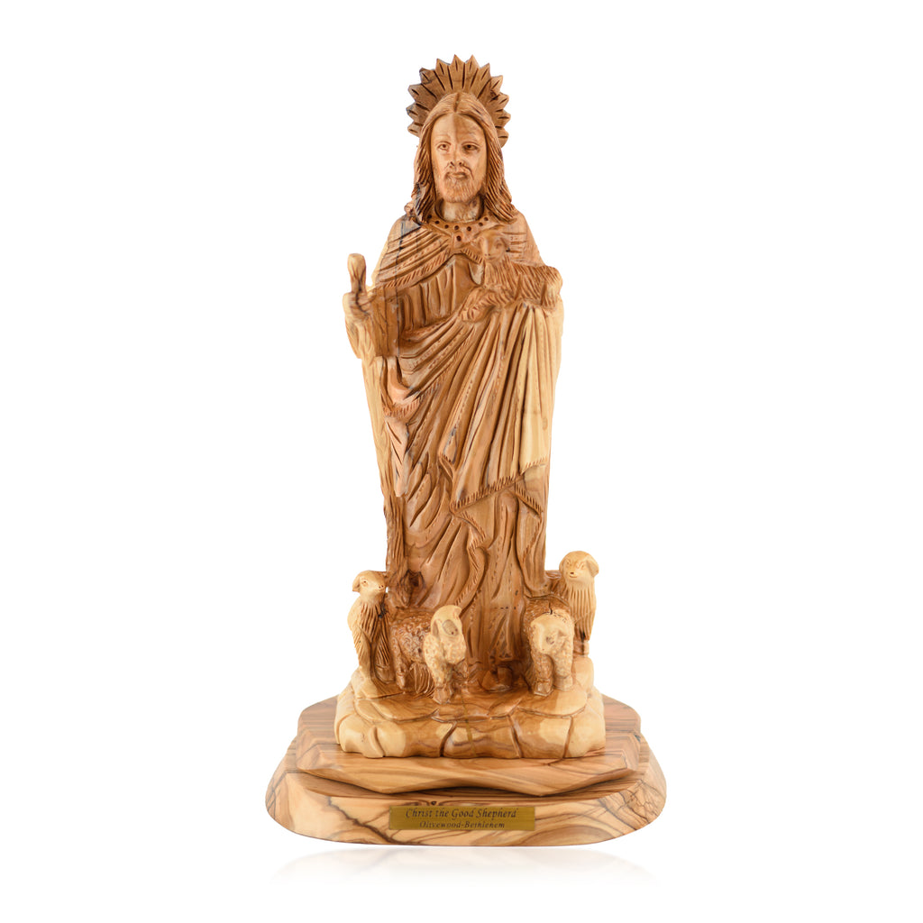 Jesus the Good Shepherd Sculpture Made from Olive Wood