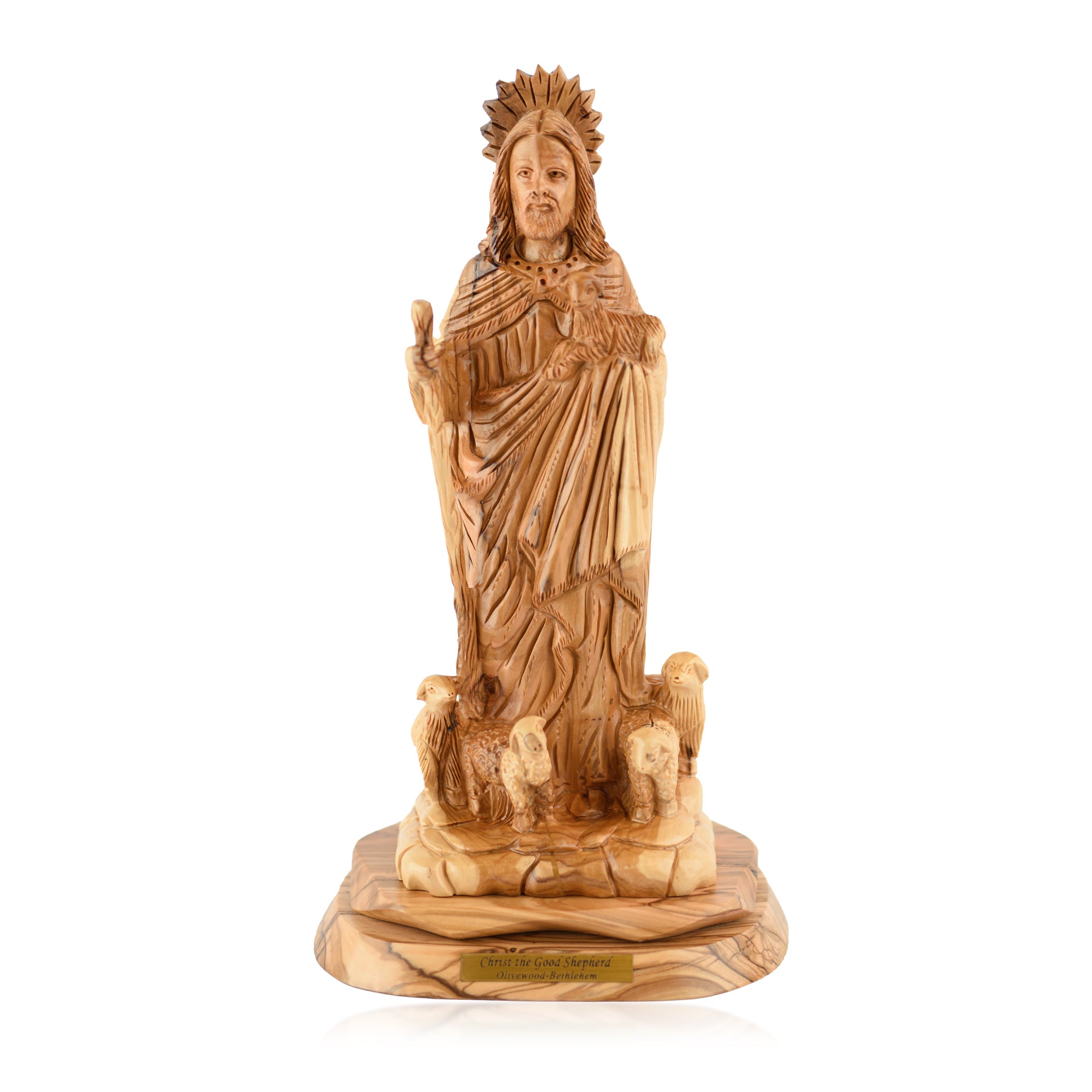 Jesus the Good Shepherd Sculpture Made from Olive Wood
