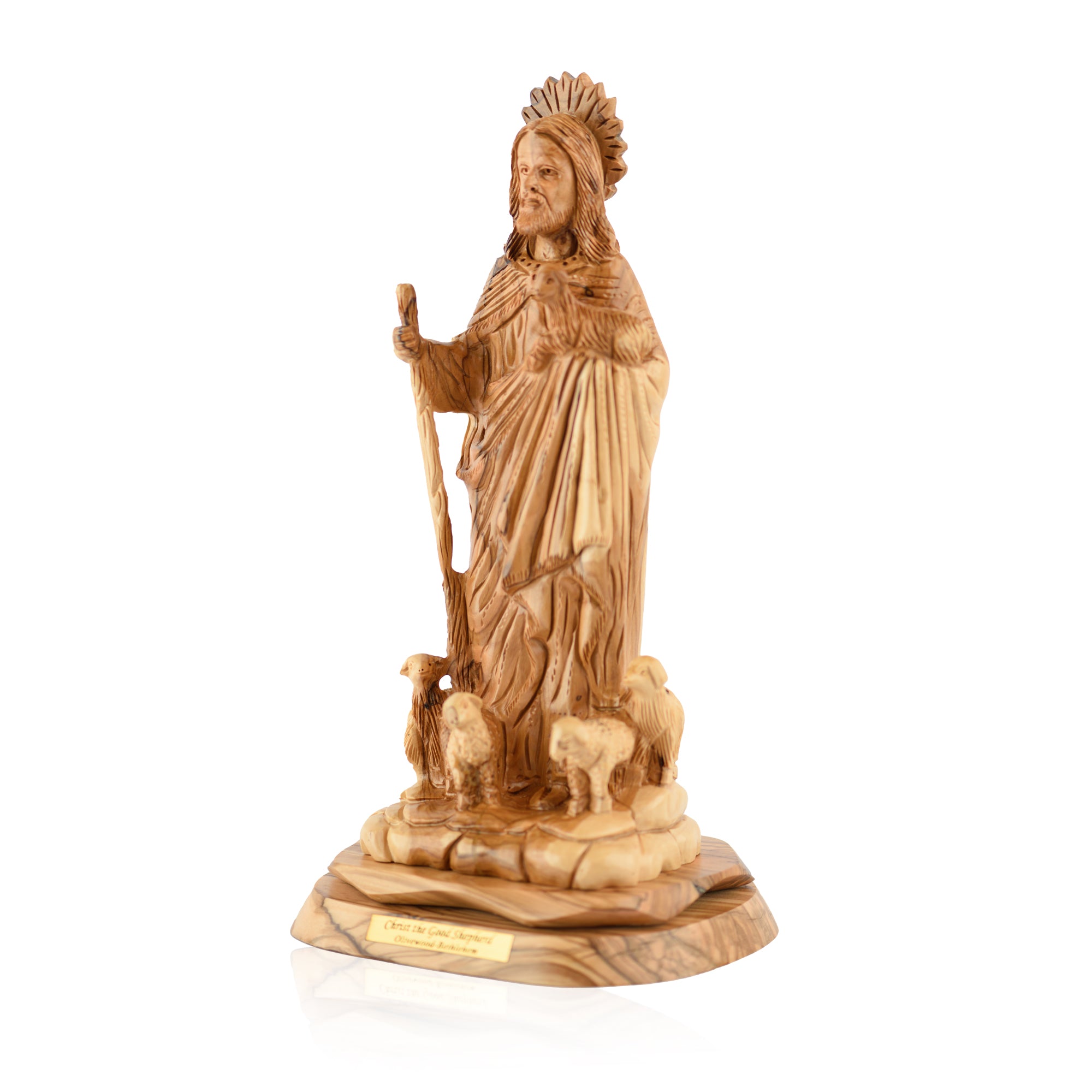 Jesus the Good Shepherd Sculpture Made from Olive Wood