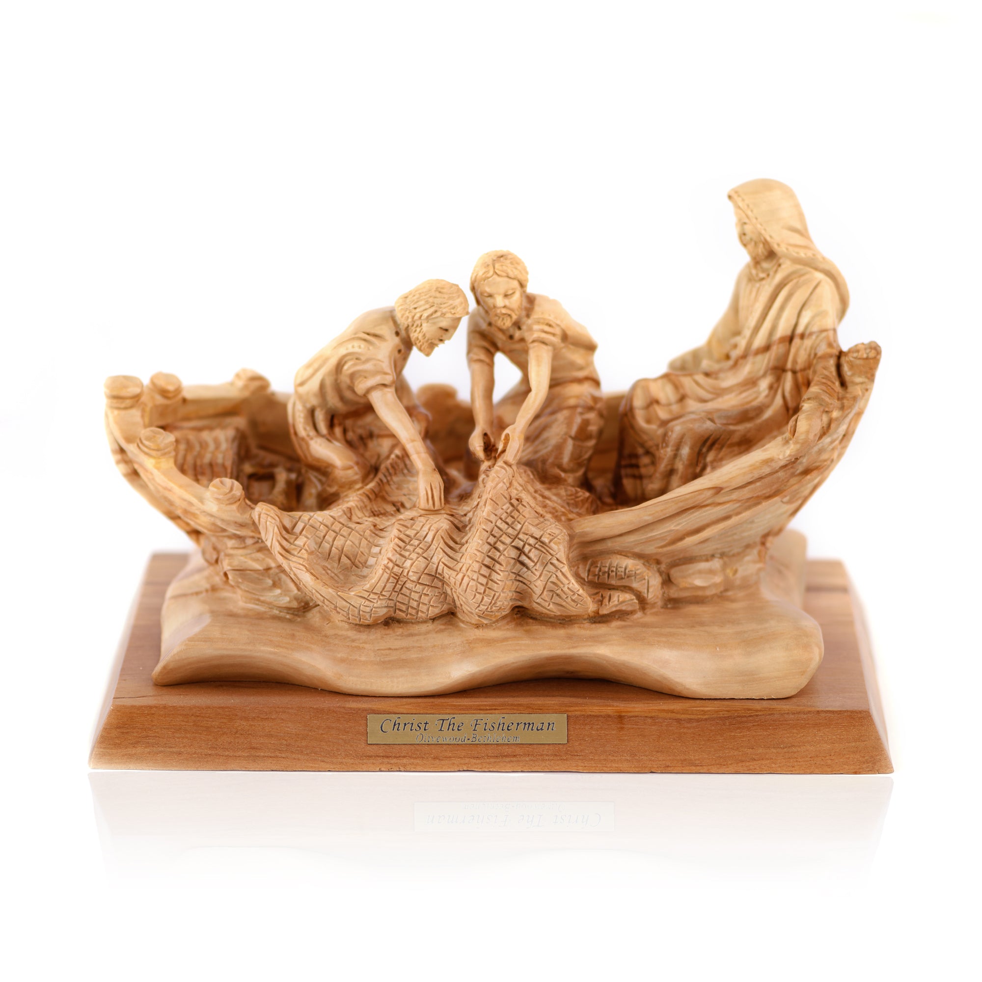 Miraculous Catch of Fish Sculpture Made from Olive Wood