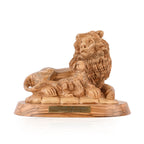 Lion with the Lamb Sculpture Made from Olive Wood