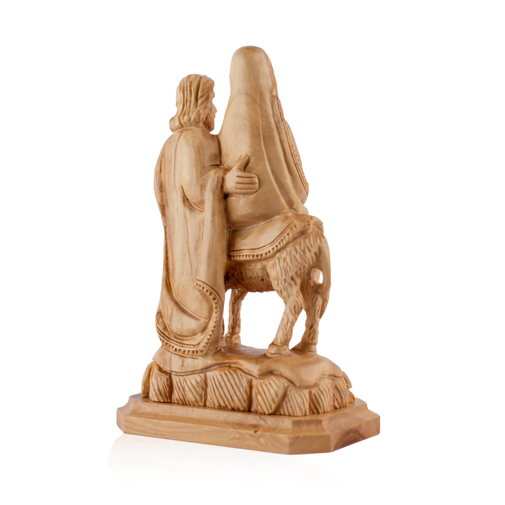 Holy Family on Donkey Sculpture Made from Olive Wood