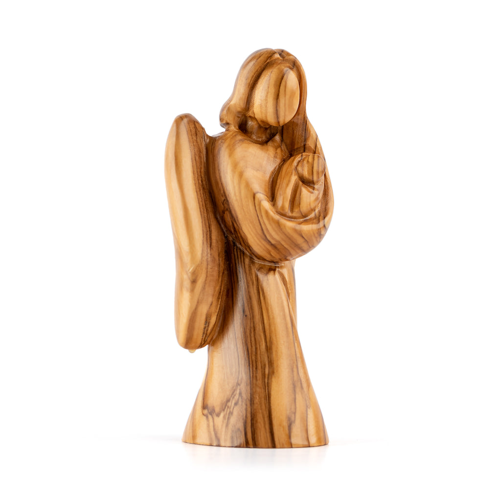 Angel Holding Jesus Baby Sculpture Made from Olive Wood