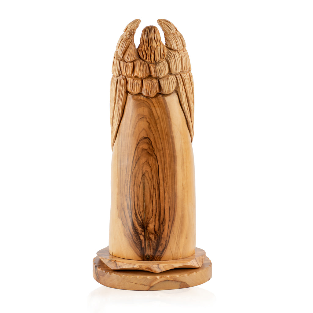 Angel with Holy Family Sculpture Made from Olive Wood