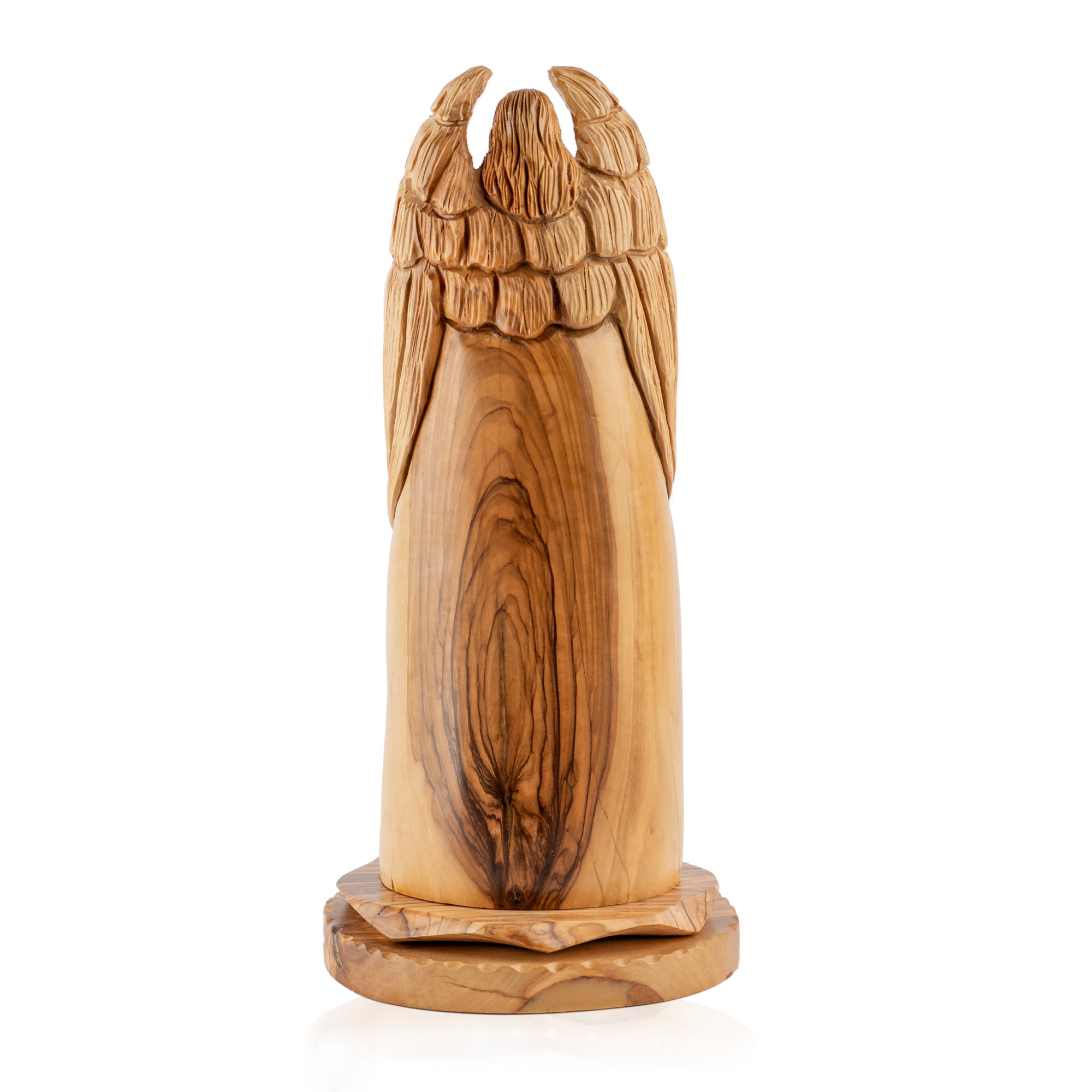 Angel with Holy Family Sculpture Made from Olive Wood