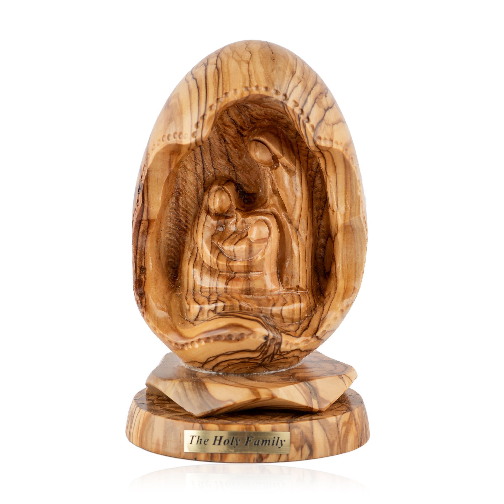 Holy Family Egg Sculpture Made from Olive Wood