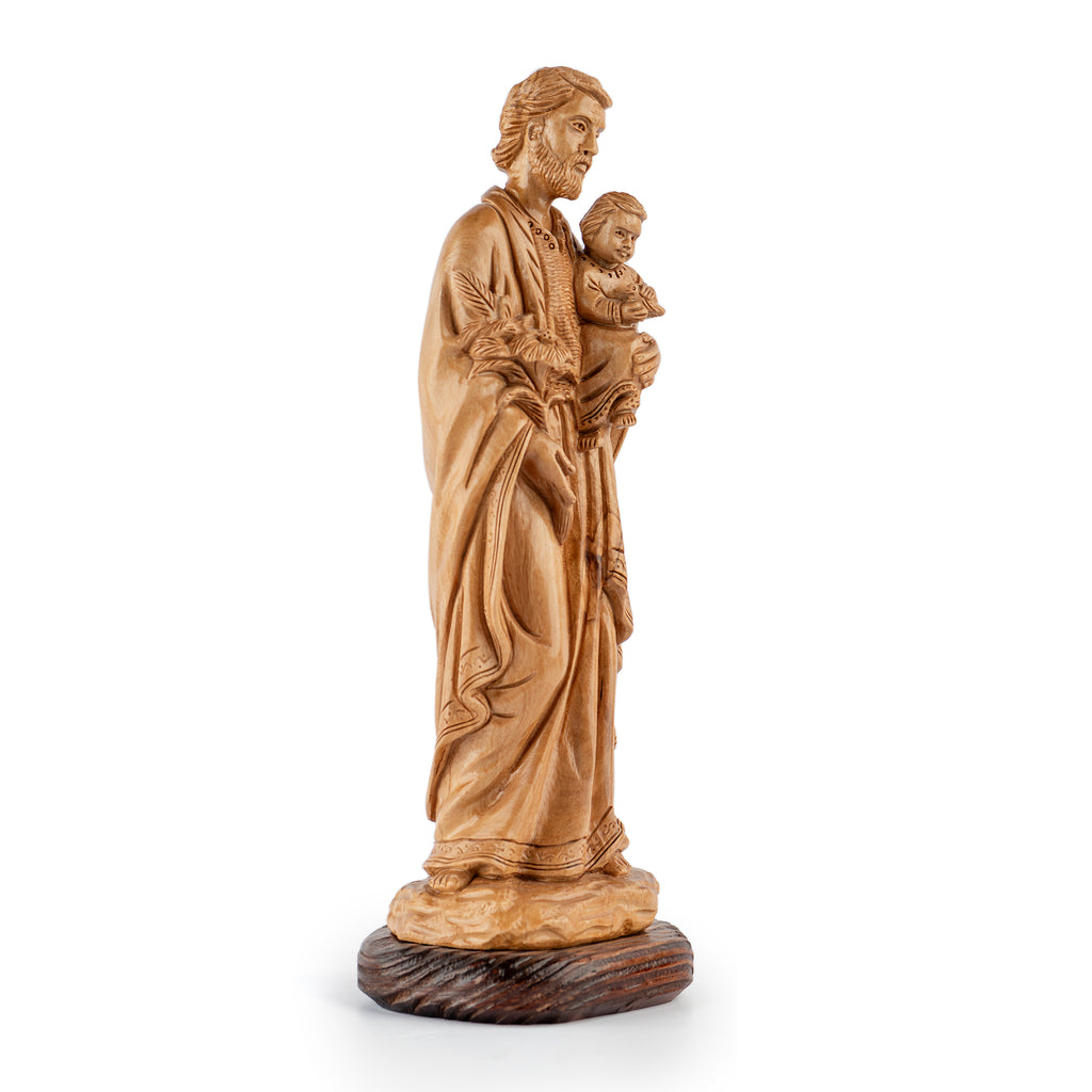 St. Joseph with Child Jesus Sculpture Made from Olive Wood