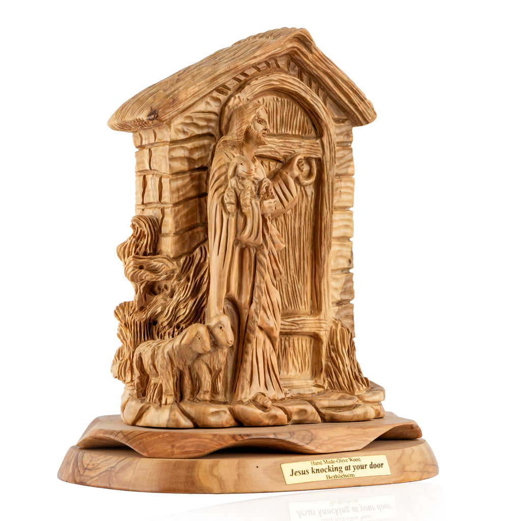 Jesus Knocking at Your Door Sculpture Made from Olive Wood