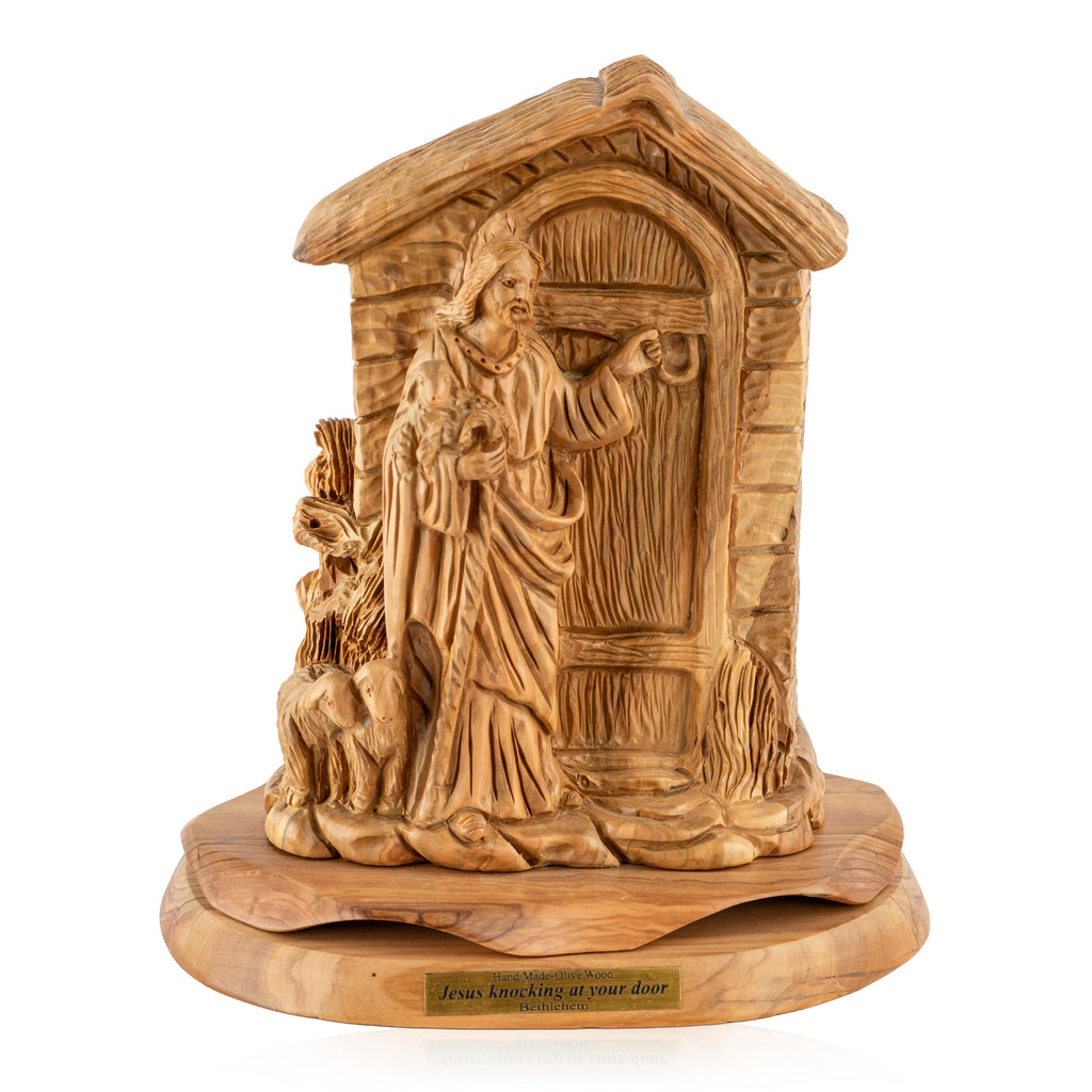 Jesus Knocking at Your Door Sculpture Made from Olive Wood