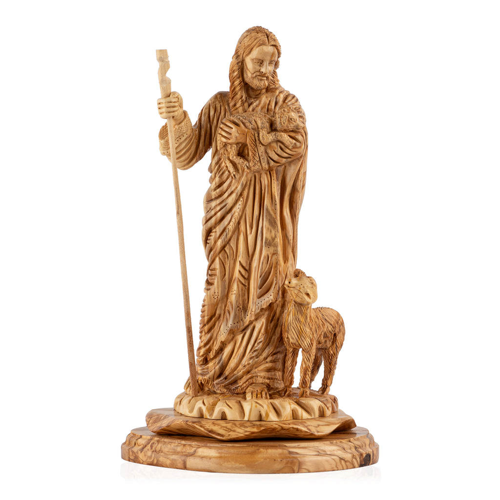 Jesus the Good Shepherd and the lamb Sculpture Made from Olive Wood