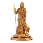 Jesus the Good Shepherd and the lamb Sculpture Made from Olive Wood
