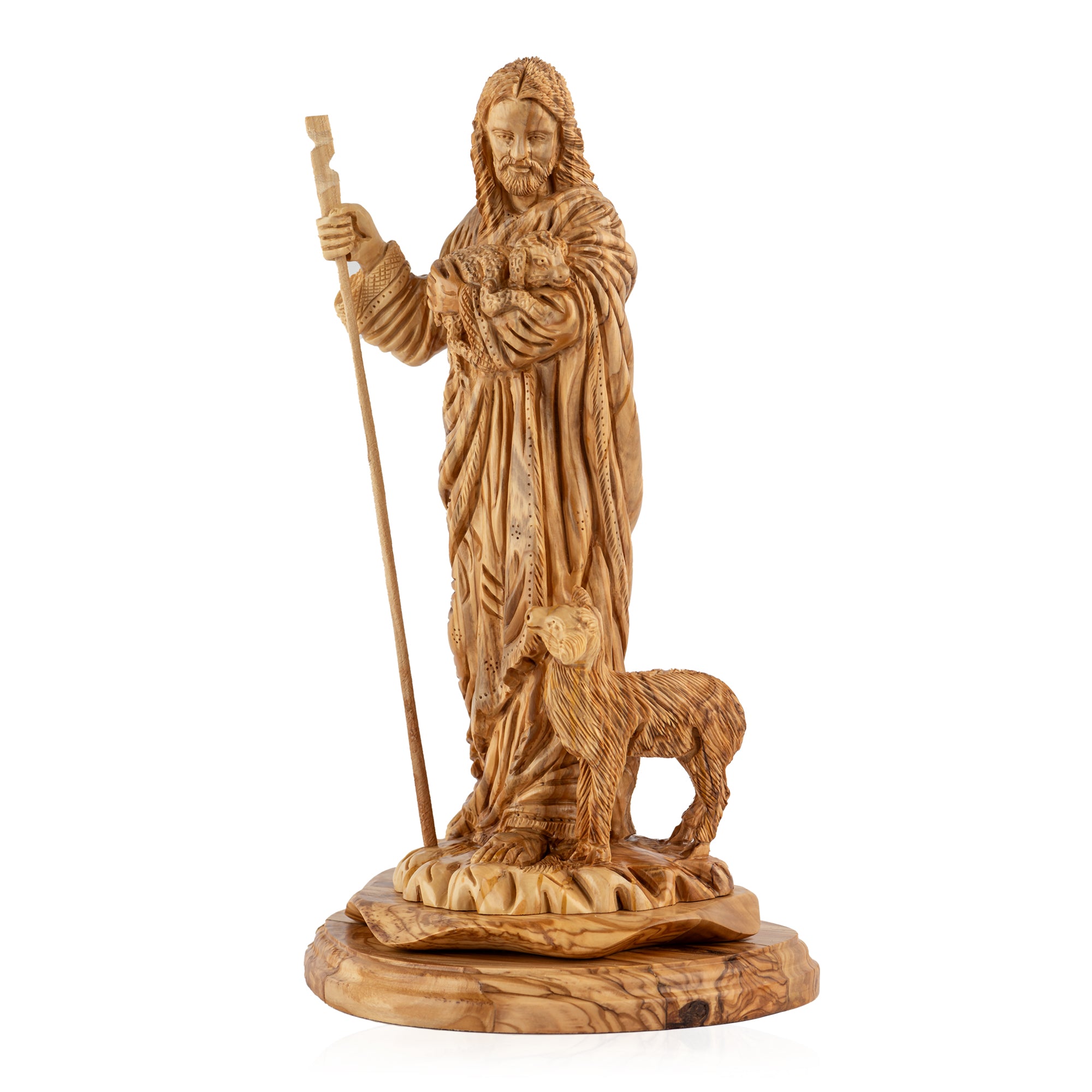 Jesus the Good Shepherd and the lamb Sculpture Made from Olive Wood