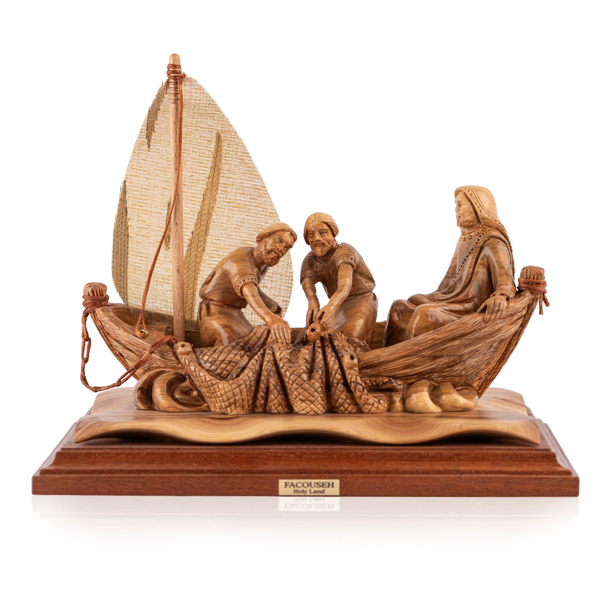 Miraculous Catch of Fish Sculpture Made from Olive Wood