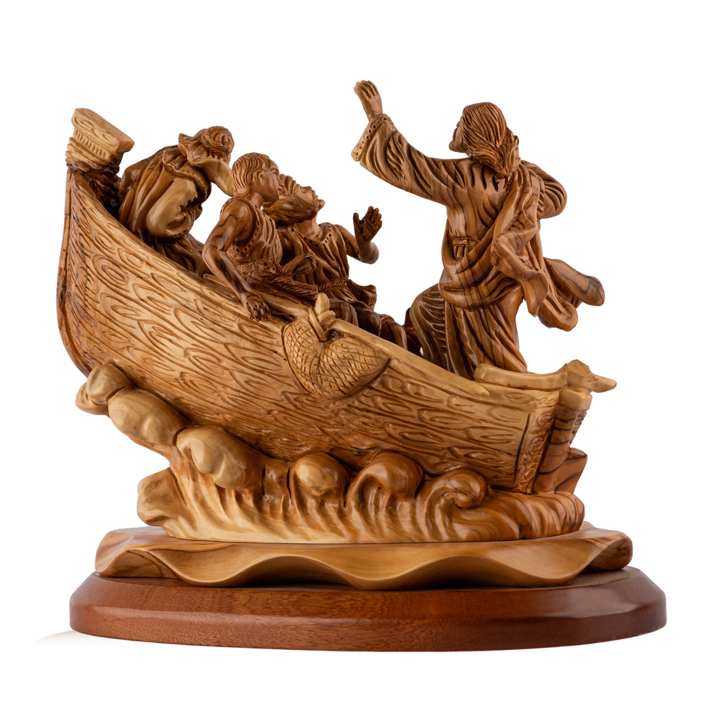 Jesus Calms the Storm Sculpture Made from Olive Wood