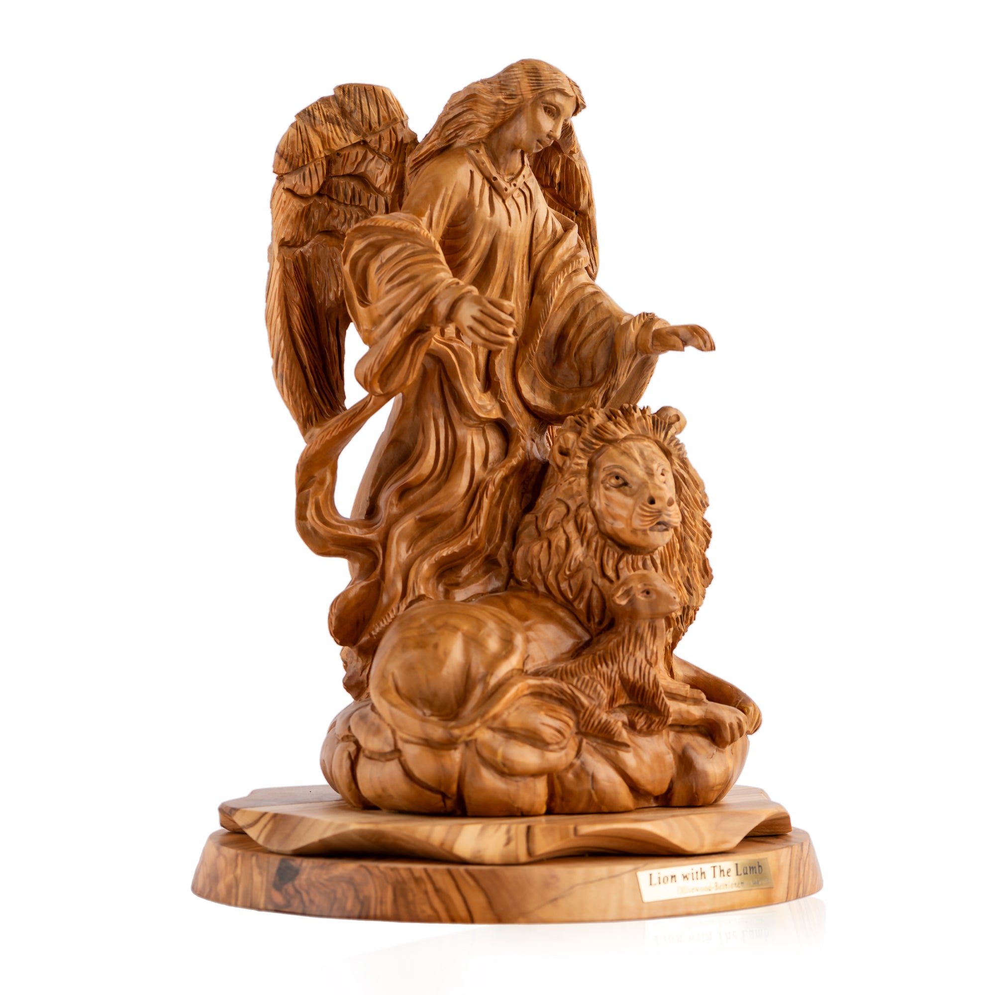 Lion with the Lamb Sculpture Made from Olive Wood