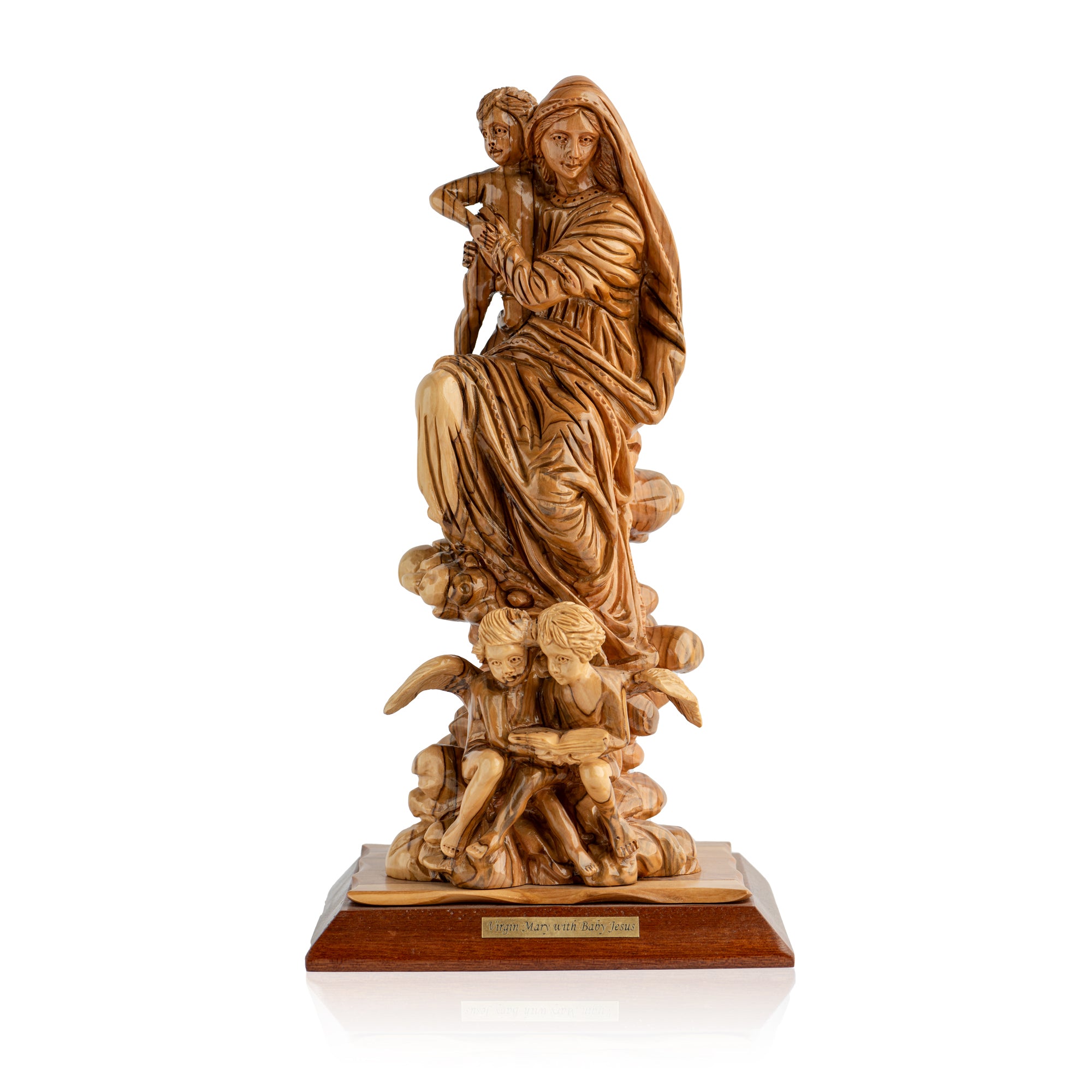Virgin Mary with Baby Jesus Sculpture Made from Olive Wood