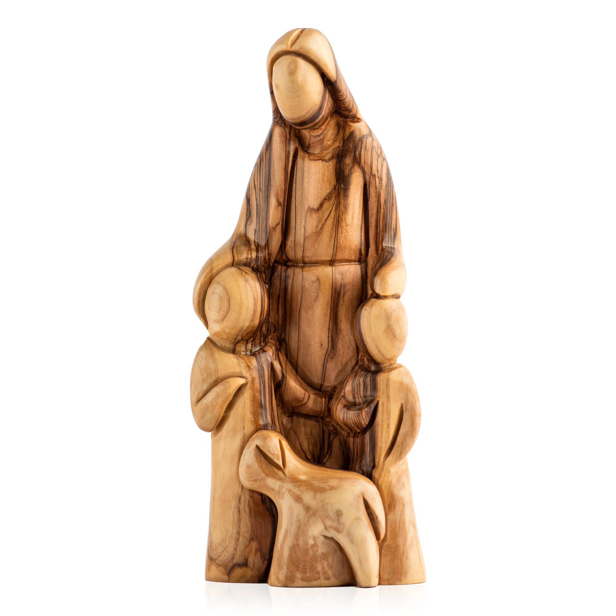 Holy Family with Lamb Sculpture Made from Olive Wood