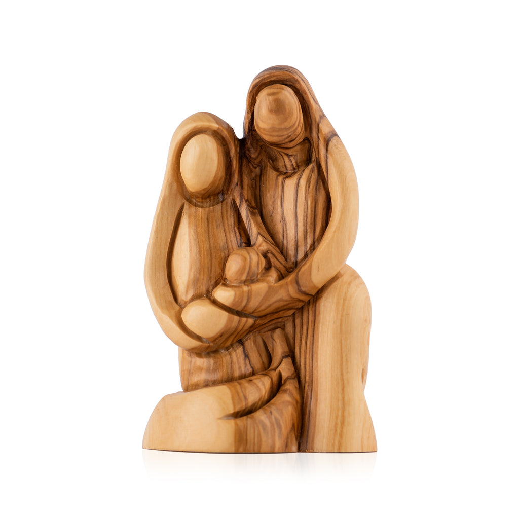 Embracing Holy Family Sculpture Made from Olive Wood
