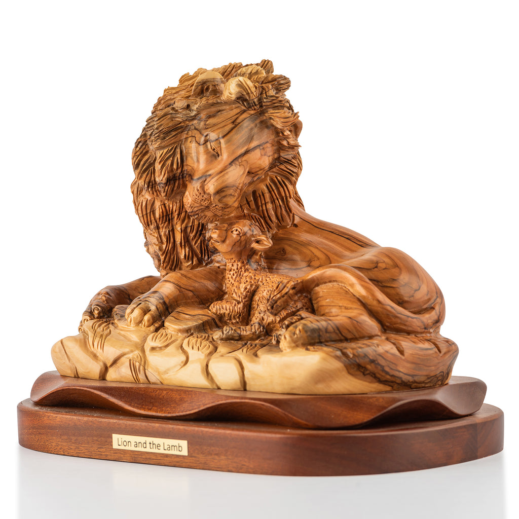 Lion and the Lamb Olive Wood Sculpture – Hand Carved in Bethlehem