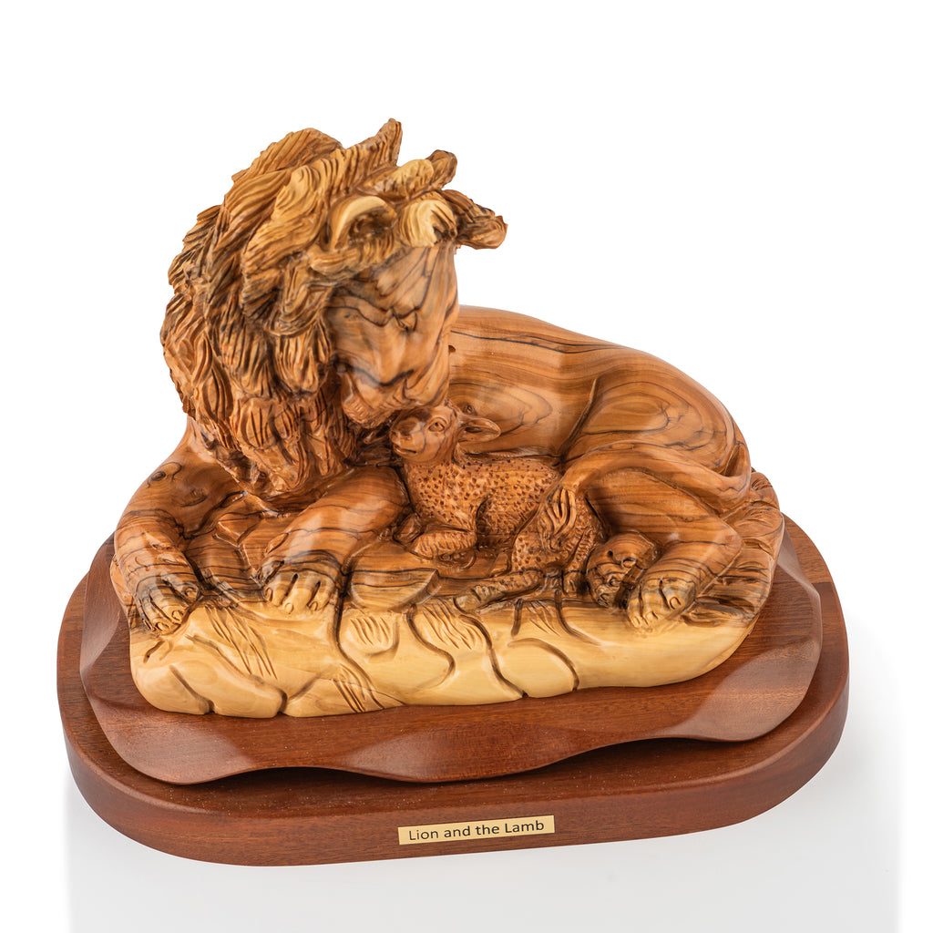 Lion and the Lamb Olive Wood Sculpture – Hand Carved in Bethlehem