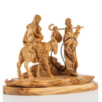 Holy Family on Donkey Sculpture Made from Olive Wood