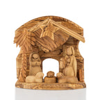 Handcrafted Olive Wood Nativity Scene – Holy Family in the Manger Christian Sculpture from the Holy Land