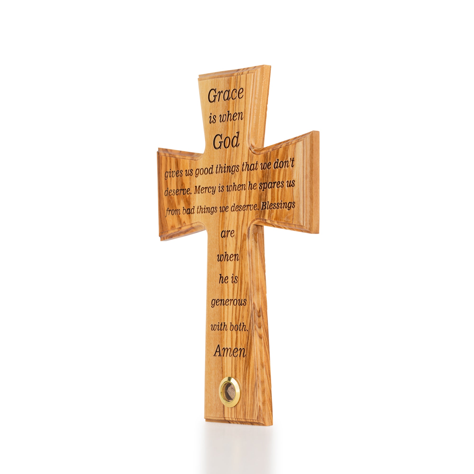 Handcrafted Olive Wood Grace Cross – “Grace is when God gives us good things...”