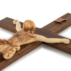 Handcrafted Olive Wood Crucifix with Corpus – Jesus on the Cross Christian Wall Sculpture from the Holy Land