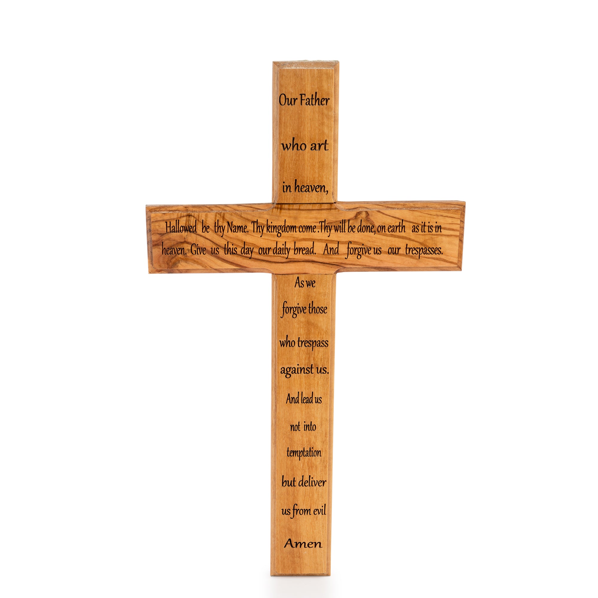 Handcrafted Olive Wood Lord’s Prayer Cross – “Our Father” Inspirational Christian Wall Decor from the Holy Land