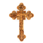 Handcrafted Ornate Olive Wood Cross – Intricately Carved Christian Wall Decor from the Holy Land