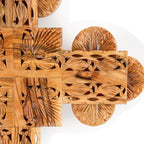 Handcrafted Ornate Olive Wood Cross – Intricately Carved Christian Wall Decor from the Holy Land