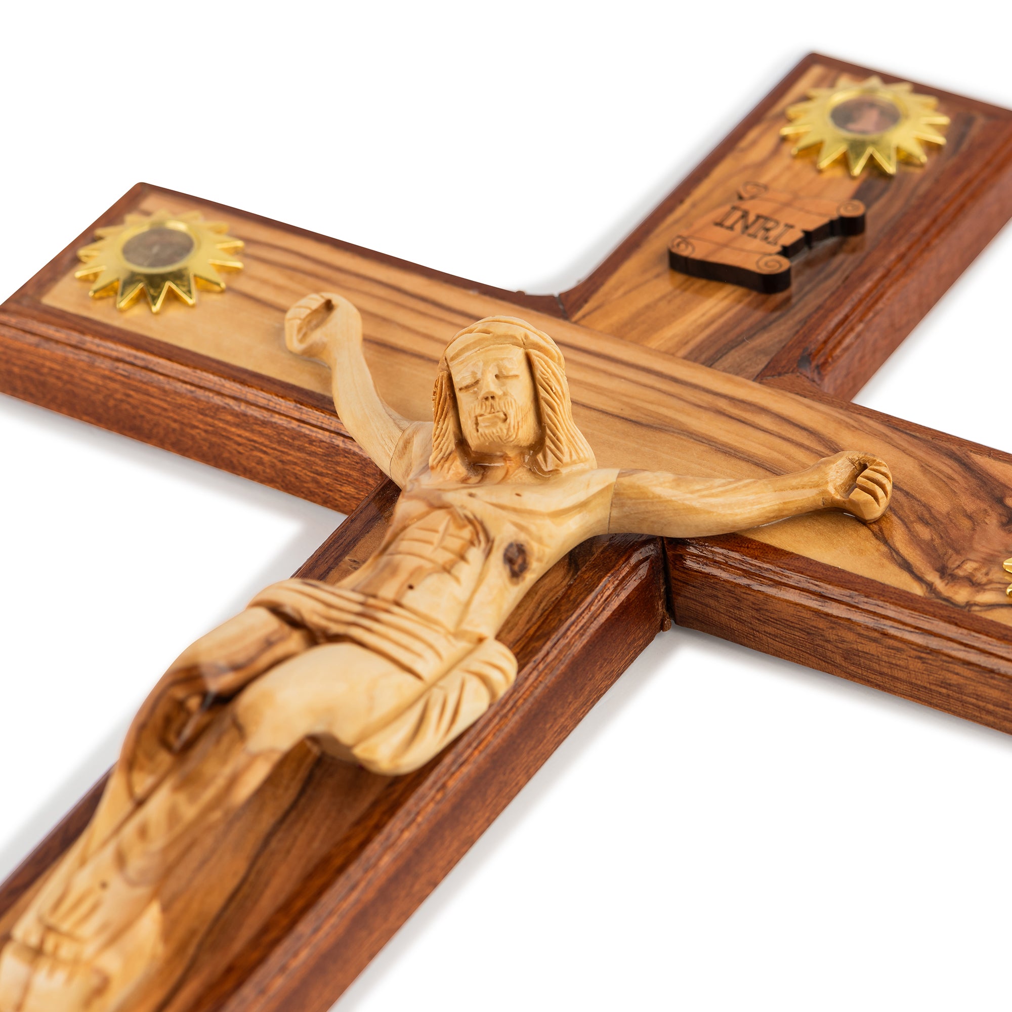 Handcrafted Olive Wood Crucifix with Corpus – Jesus on the Cross Christian Wall Sculpture from the Holy Land