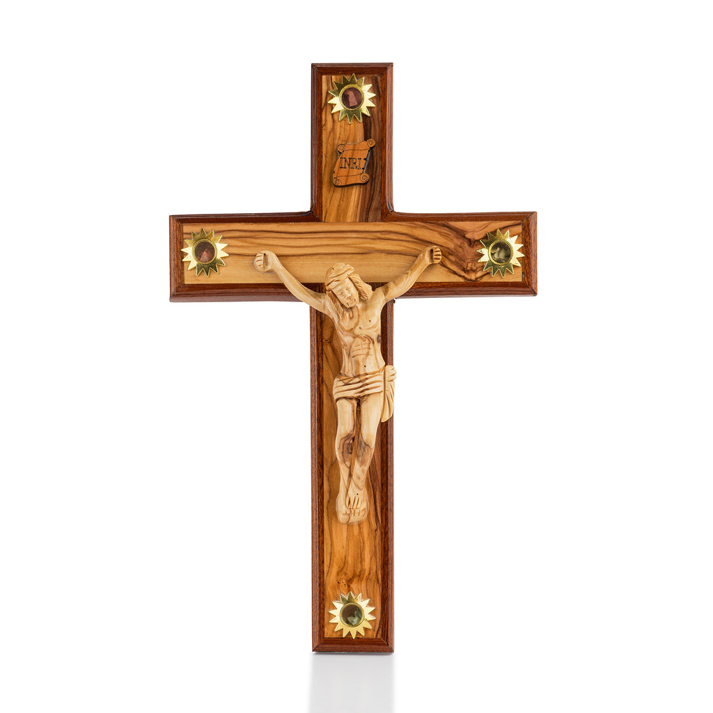 Handcrafted Olive Wood Crucifix with Corpus – Jesus on the Cross Christian Wall Sculpture from the Holy Land
