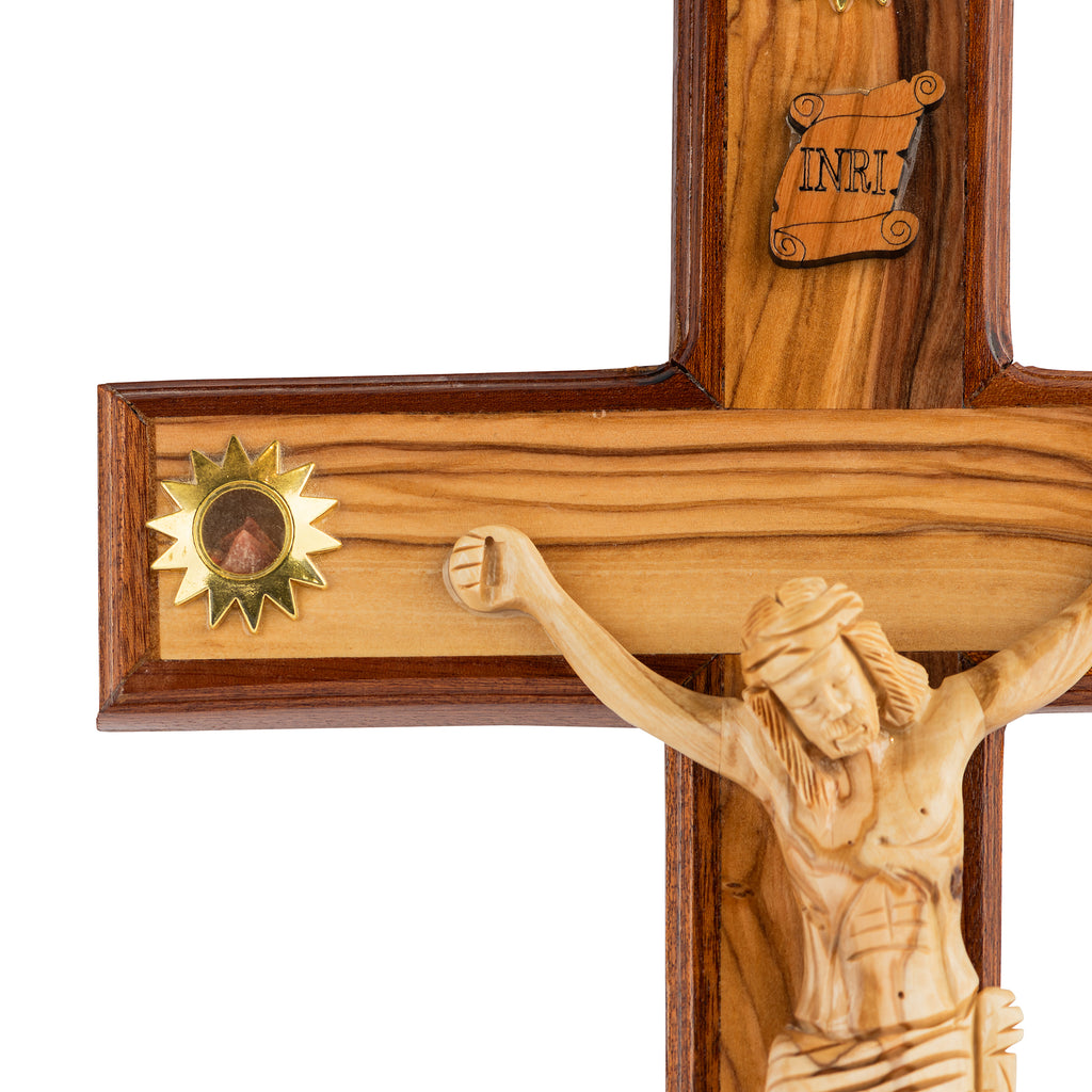 Handcrafted Olive Wood Crucifix with Corpus – Jesus on the Cross Christian Wall Sculpture from the Holy Land