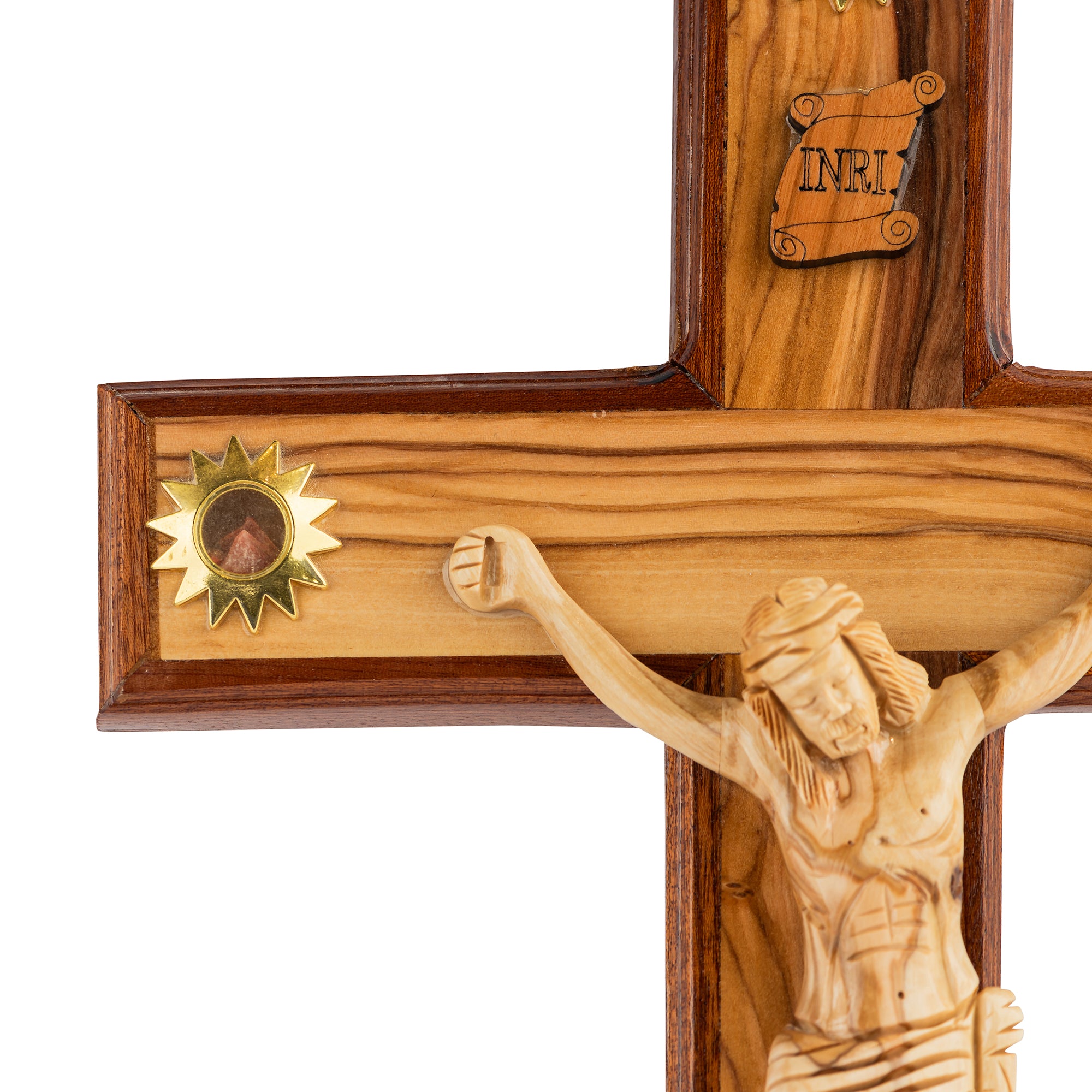Handcrafted Olive Wood Crucifix with Corpus – Jesus on the Cross Christian Wall Sculpture from the Holy Land