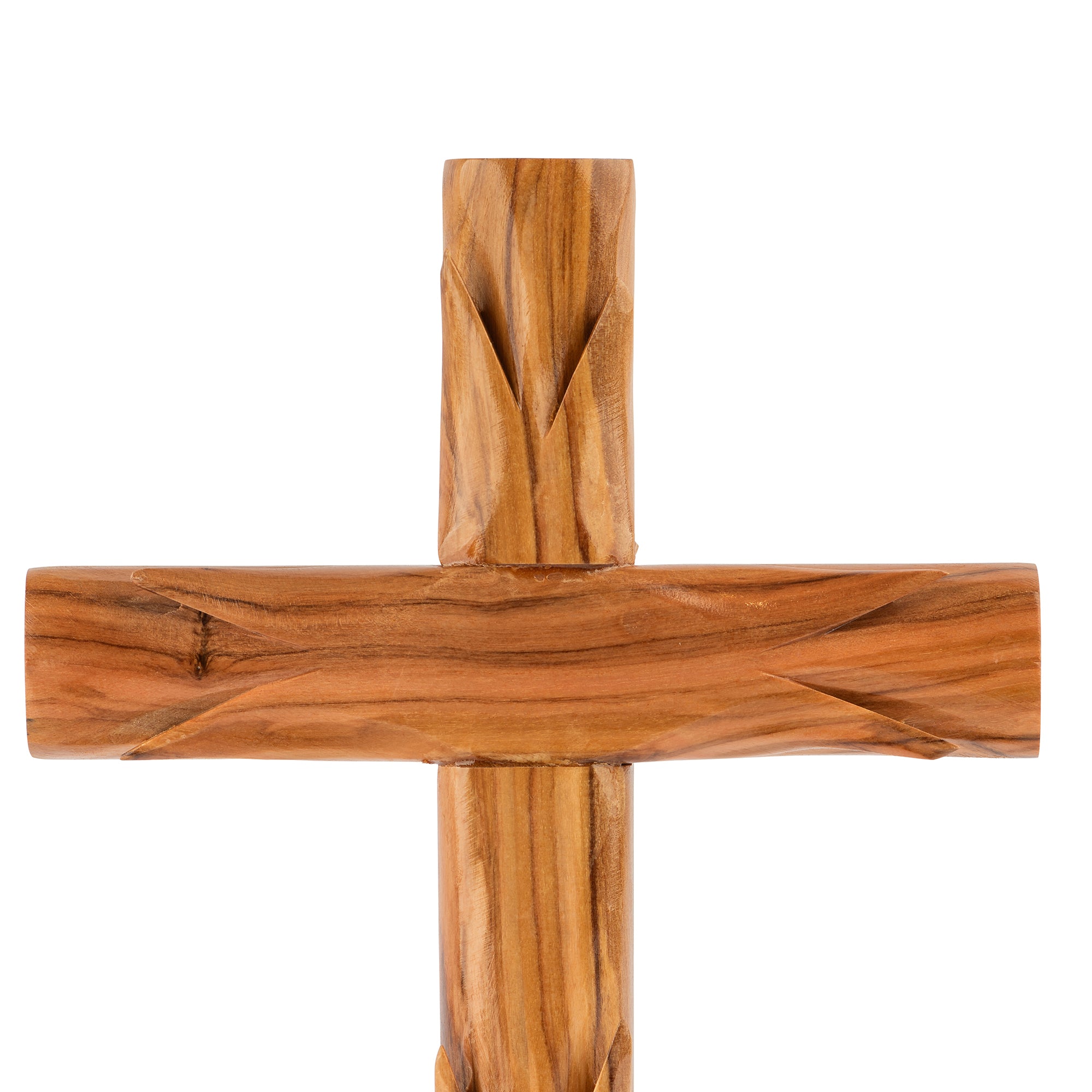 Handcrafted Olive Wood Standing Cross – Elegant Christian Tabletop or Altar Sculpture from the Holy Land