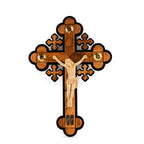 Handcrafted Ornate Olive Wood Crucifix with Relics – Jesus on the Cross Christian Wall Sculpture from the Holy Land