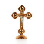 Handcrafted Ornate Olive Wood Crucifix with Holy Land Relics – Jesus on the Cross Christian Sculpture from Bethlehem