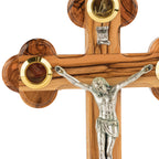 Handcrafted Ornate Olive Wood Crucifix with Holy Land Relics – Jesus on the Cross Christian Sculpture from Bethlehem