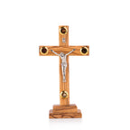 Handcrafted Ornate Olive Wood Crucifix with Holy Land Relics – Jesus on the Cross Christian Sculpture from Bethlehem