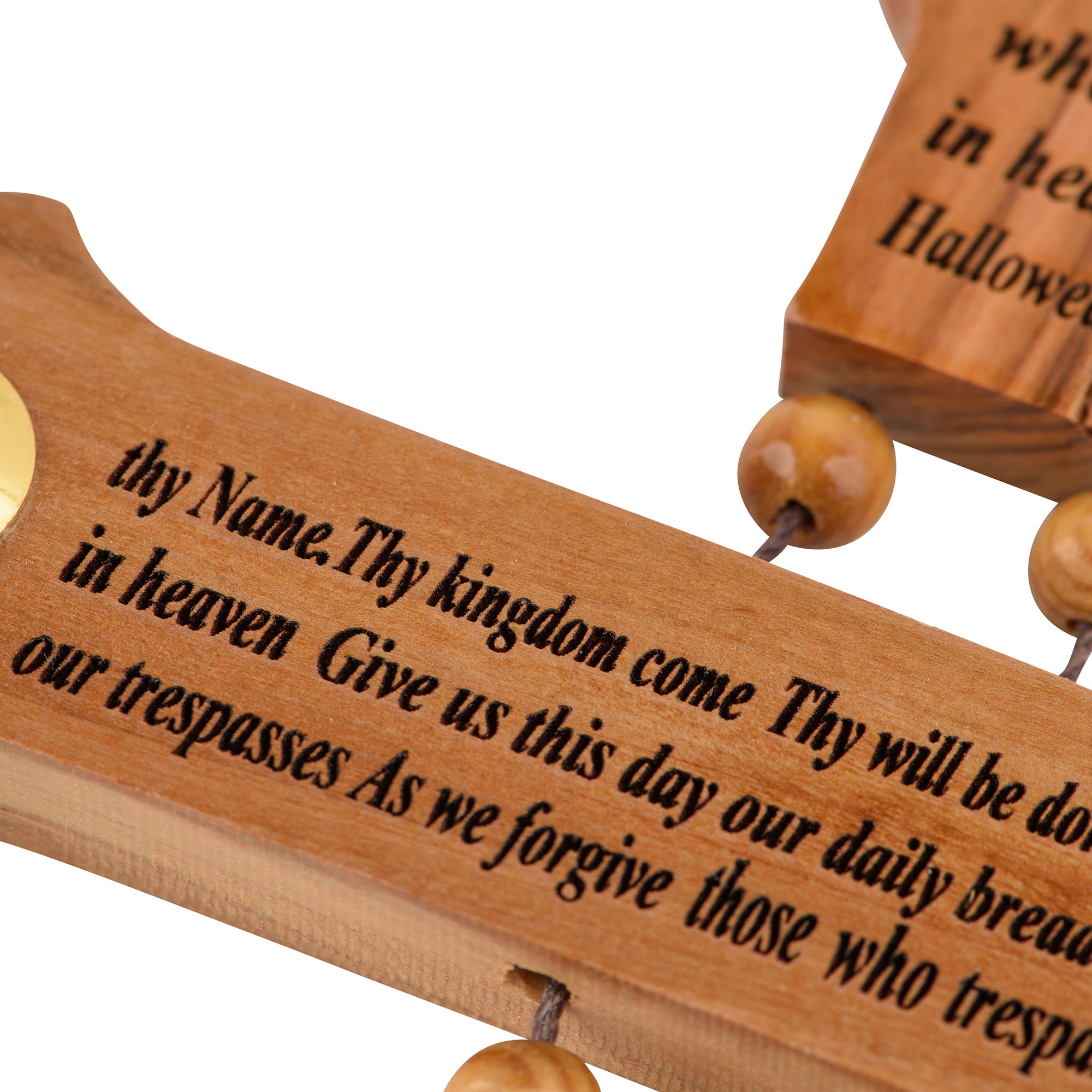 Handcrafted Olive Wood Lord's Prayer Cross with Holy Land Vial – Standing Christian Wall & Tabletop Sculpture from Bethlehem