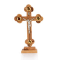 Handcrafted Ornate Olive Wood Crucifix with Holy Land Relics – Jesus on the Cross Christian Sculpture from Bethlehem