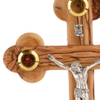 Handcrafted Ornate Olive Wood Crucifix with Holy Land Relics – Jesus on the Cross Christian Sculpture from Bethlehem
