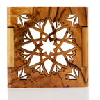 Handcrafted Olive Wood Geometric Candle Holder – Intricate Star Pattern Tea Light Lantern from the Holy Land