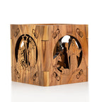 Handcrafted Olive Wood Nativity Candle Holder – Holy Family & Shepherds Scene Lantern from Bethlehem