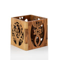 Handcrafted Olive Wood Tree of Life & Messianic Symbols Candle Holder – Menorah, Star of David & Fish Lantern from Bethlehem