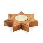 Handcrafted Olive Wood Star Candle Holder – Star of Bethlehem Tea Light Sculpture from the Holy Land