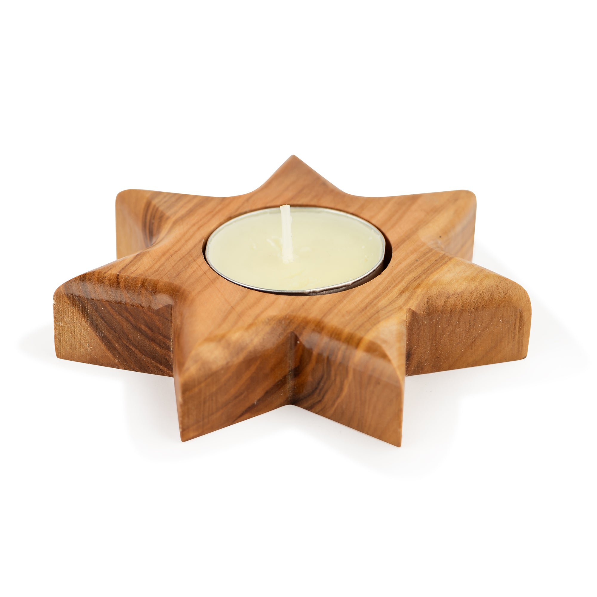 Handcrafted Olive Wood Star Candle Holder – Star of Bethlehem Tea Light Sculpture from the Holy Land