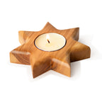 Handcrafted Olive Wood Star Candle Holder – Star of Bethlehem Tea Light Sculpture from the Holy Land