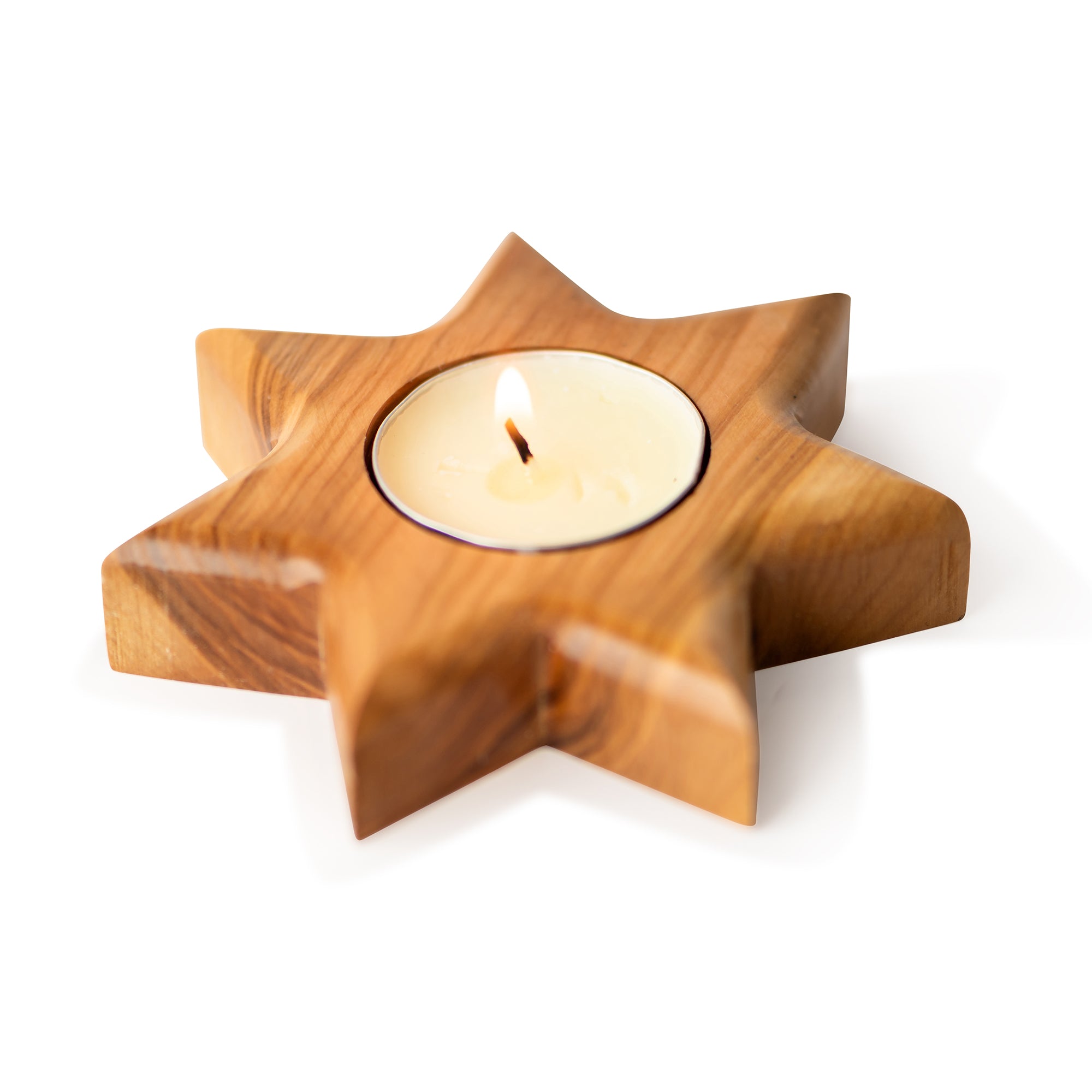 Handcrafted Olive Wood Star Candle Holder – Star of Bethlehem Tea Light Sculpture from the Holy Land